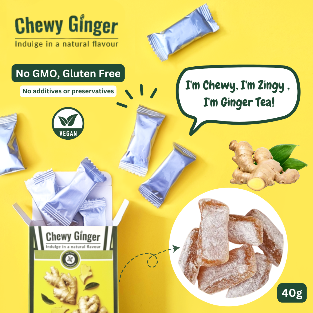 Chewy Ginger Candy (40gx6) – Vegan, Non-GMO, Gluten-Free | Natural Ginger Snack & Instant Ginger Tea