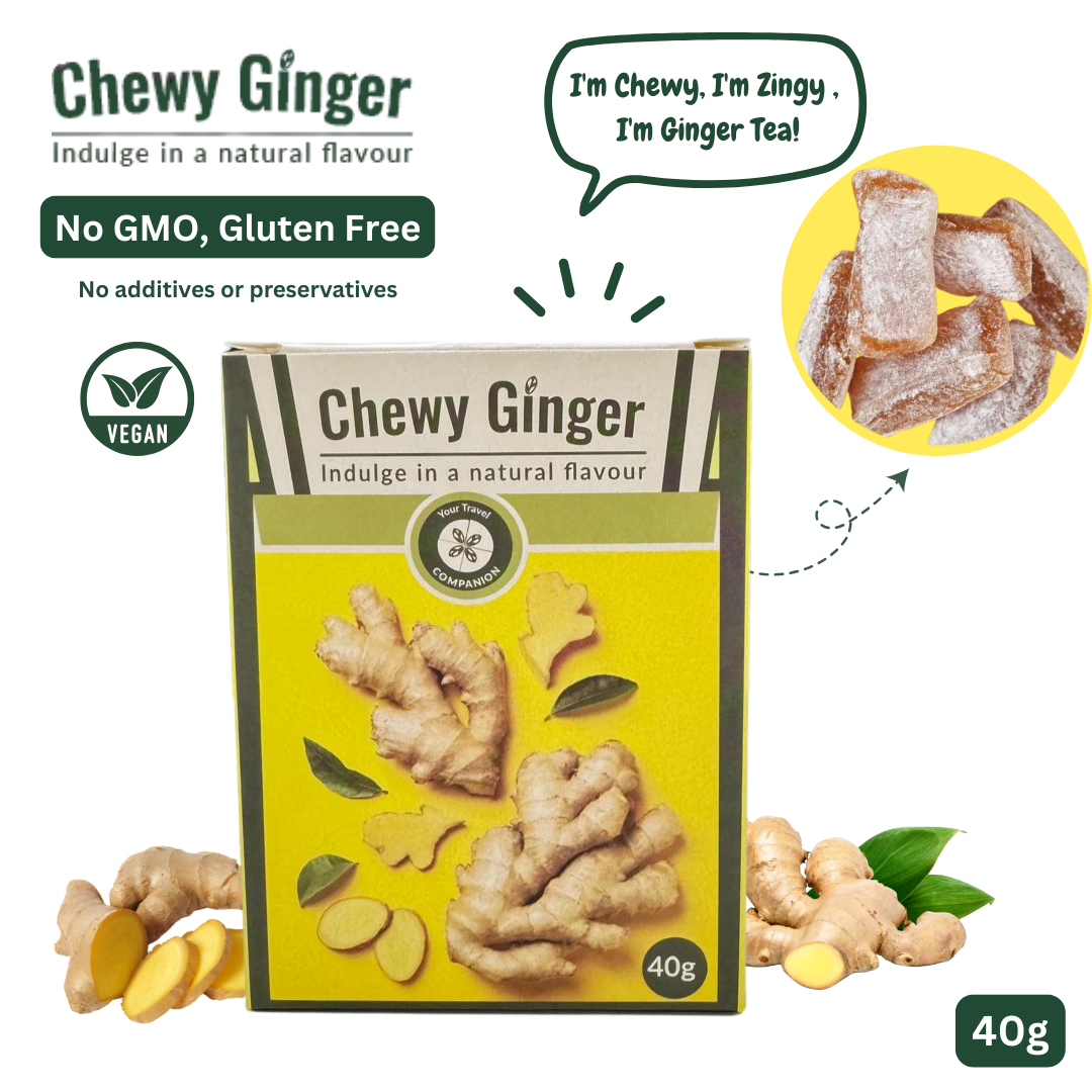 Chewy Ginger Candy (40gx6) – Vegan, Non-GMO, Gluten-Free | Natural Ginger Snack & Instant Ginger Tea