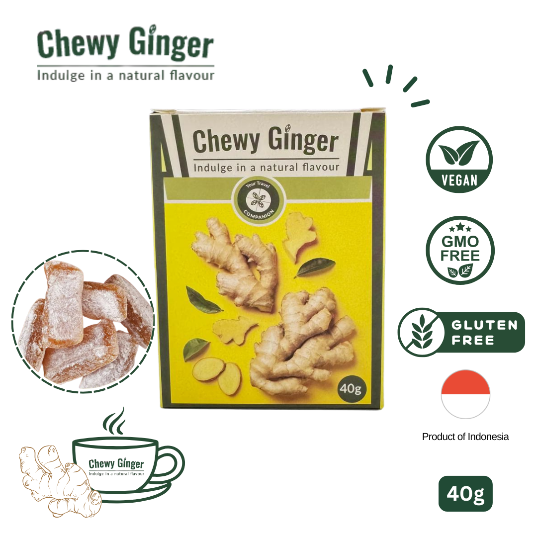 Chewy Ginger Candy (40gx6) – Vegan, Non-GMO, Gluten-Free | Natural Ginger Snack & Instant Ginger Tea