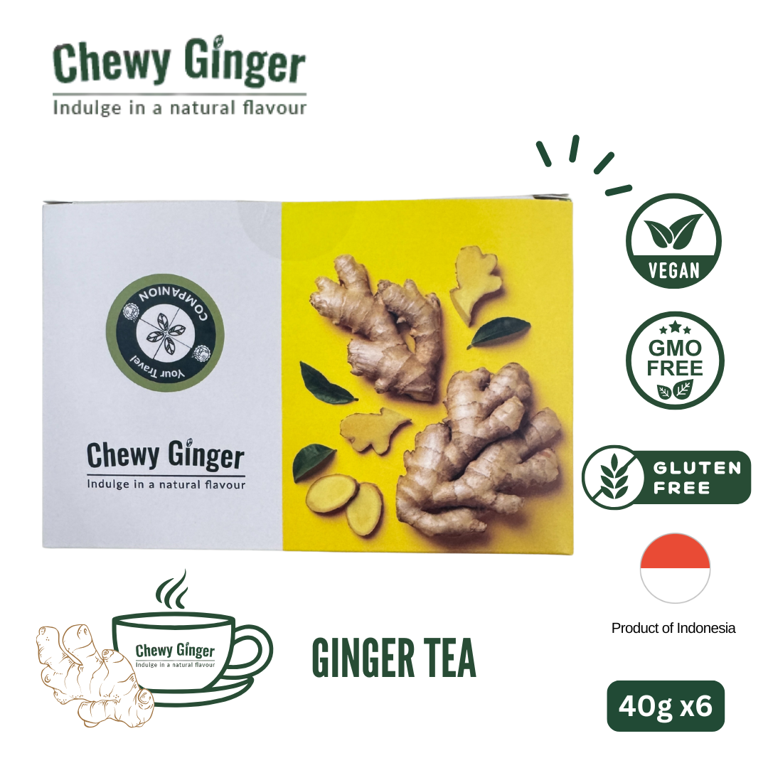 Chewy Ginger Candy (40gx6) – Vegan, Non-GMO, Gluten-Free | Natural Ginger Snack & Instant Ginger Tea