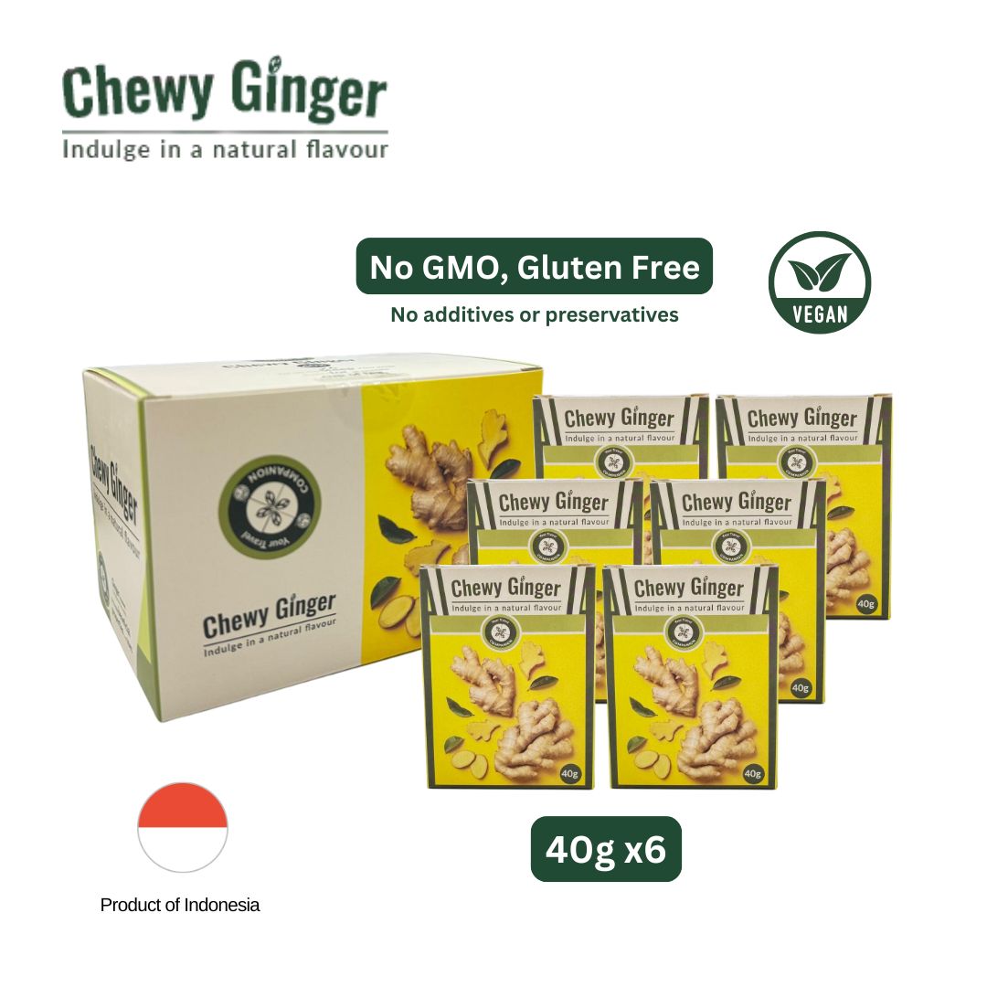 Chewy Ginger Candy (40gx6) – Vegan, Non-GMO, Gluten-Free | Natural Ginger Snack & Instant Ginger Tea