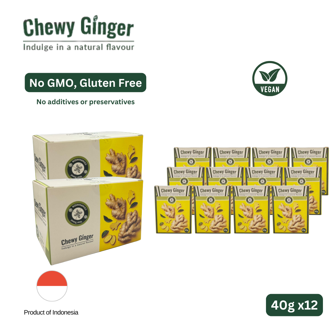 Chewy Ginger Candy (40gx6) – Vegan, Non-GMO, Gluten-Free | Natural Ginger Snack & Instant Ginger Tea