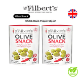 Mr Filbert Olive Snack Vegan Freshly Marinated Olives with Lemon Oregano Chilli Black Pepper 50g