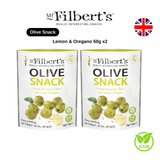 Mr Filbert Olive Snack Vegan Freshly Marinated Olives with Lemon Oregano Chilli Black Pepper 50g