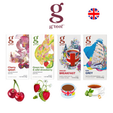 g'tea Green Tea Wild Strawberry English Breakfast Earl Grey Cherry Splash Black Tea UK 25 Tea Bags